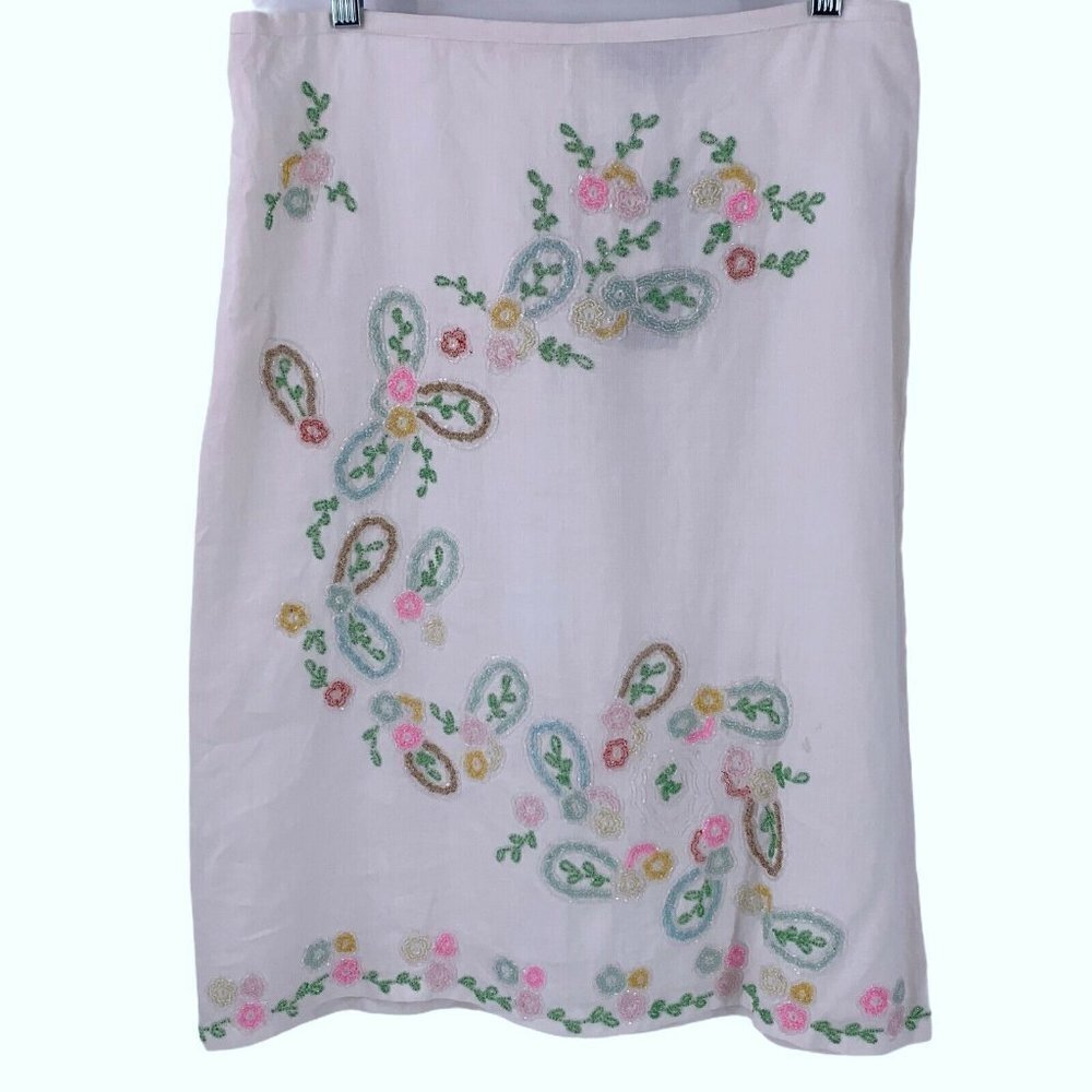 NWT Vintage French Connection Floral Beaded White Skirt 8 - Picture 5 of 7